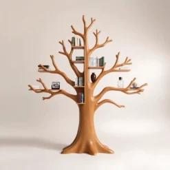 Tree-shaped wall-mounted bookshelf, solid wood scahs shelf, decorative wall shelf for living room decoration - Solid Wood Tree-Inspired Decorative Bookshelf for Home & Office