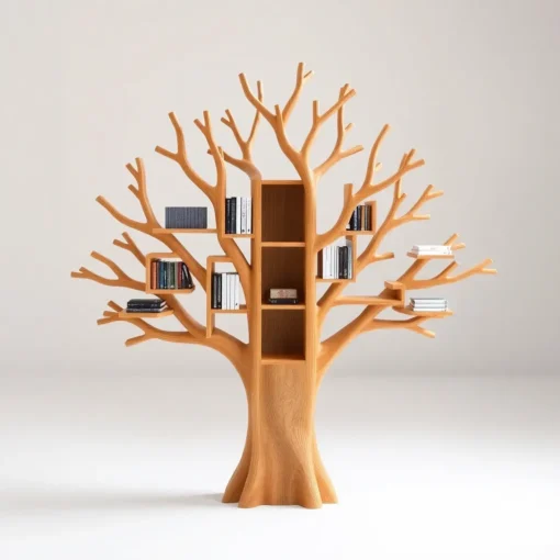 Unique Tree Branch Bookshelf, A Blend of Nature and Elegance. - Solid Wood Tree-Inspired Decorative Bookshelf for Home & Office