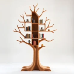 Wall mounted bookshelf for home decoration - Solid Wood Tree-Inspired Decorative Bookshelf for Home & Office