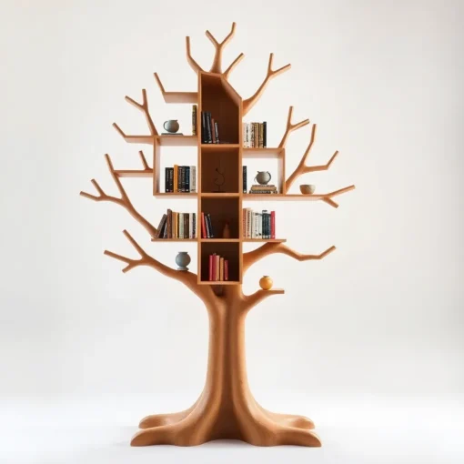 Wall mounted bookshelf for home decoration - Solid Wood Tree-Inspired Decorative Bookshelf for Home & Office