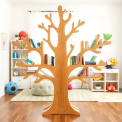 Wooden shelves to decorate the living room. Tree-shaped bookshelf, children's bookshelf - Solid Wood Tree-Inspired Decorative Bookshelf for Home & Office