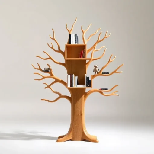 Wooden Tree Bookshelf, A Unique Handmade Masterpiece - Solid Wood Tree-Inspired Decorative Bookshelf for Home & Office
