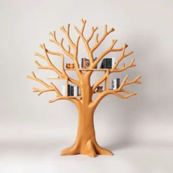 Wooden Tree Branch Bookshelf, Handmade with Rustic Charm - Solid Wood Tree-Inspired Decorative Bookshelf for Home & Office