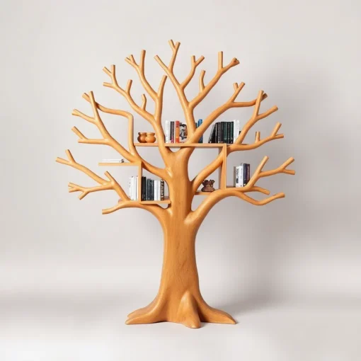 Wooden Tree Branch Bookshelf, Handmade with Rustic Charm - Solid Wood Tree-Inspired Decorative Bookshelf for Home & Office